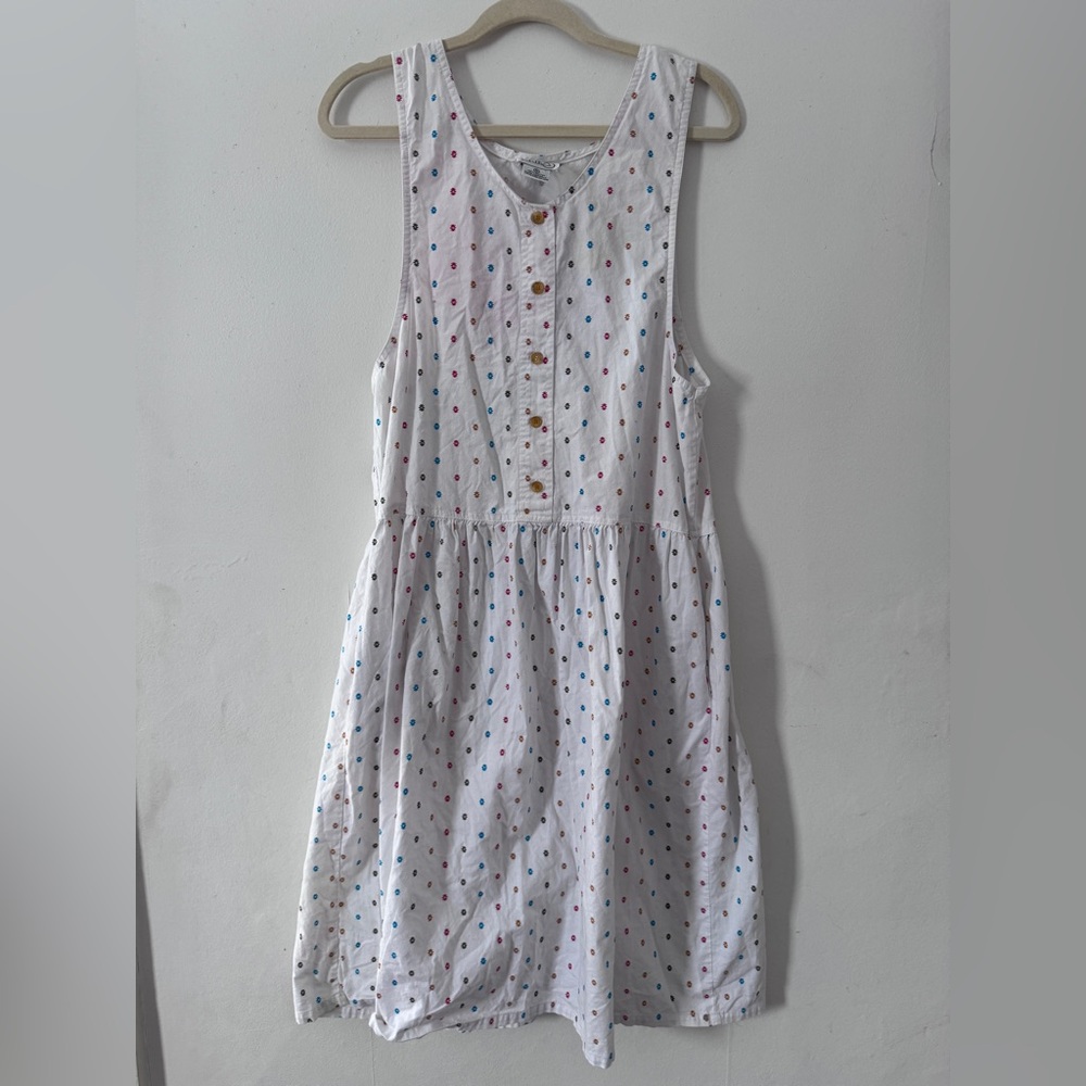 Erika White Cotton Button-Front Dress with Multicolor Floral Dots